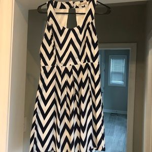 Chevron navy and white dress